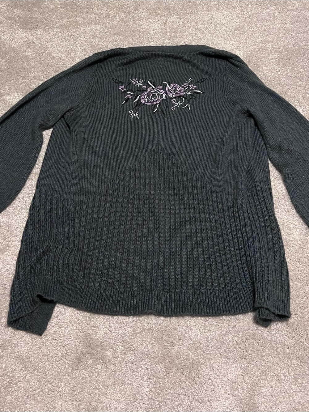 Mudd Floral Embroidered Teal Cardigan - Women’s Large - Lavender Flowers